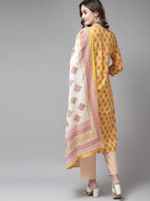 Yellow printed cotton ethnic-kurtis 3