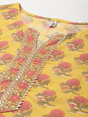 Yellow printed cotton ethnic-kurtis 4
