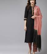 Black plain cotton ethnic-kurtis