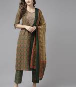 Olive printed cotton ethnic-kurtis