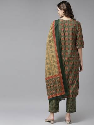 Olive printed cotton ethnic-kurtis 3