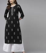 Black printed cotton kurtas-and-kurtis