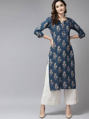 Blue printed cotton kurtas-and-kurtis 1