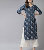 Blue printed cotton kurtas-and-kurtis
