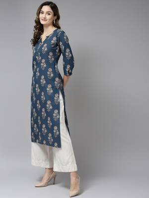 Blue printed cotton kurtas-and-kurtis 2