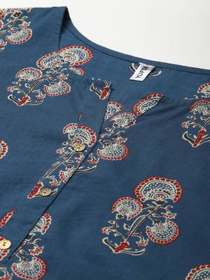 Blue printed cotton kurtas-and-kurtis 4