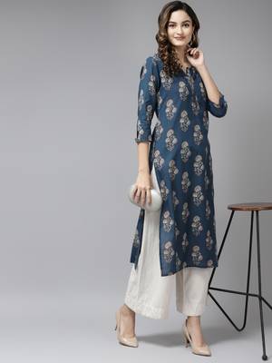 Blue printed cotton kurtas-and-kurtis 5