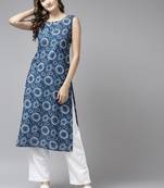 Blue printed cotton kurtas-and-kurtis