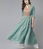 Sky-blue printed cotton kurtas-and-kurtis