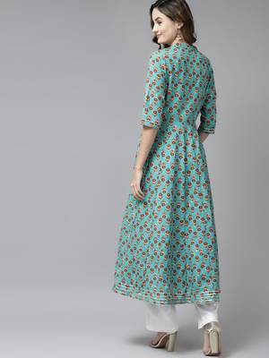 Sky-blue printed cotton kurtas-and-kurtis 3