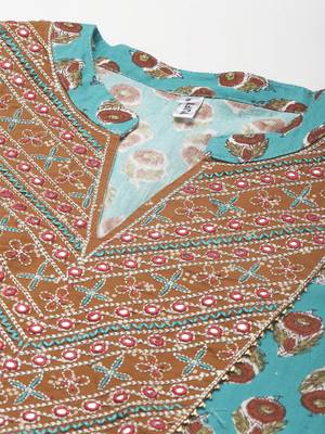 Sky-blue printed cotton kurtas-and-kurtis 4