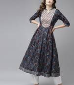 Teal-blue printed cotton kurtas-and-kurtis