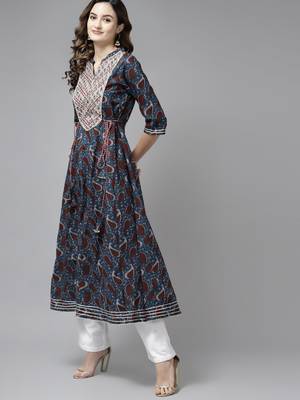 Teal-blue printed cotton kurtas-and-kurtis 2