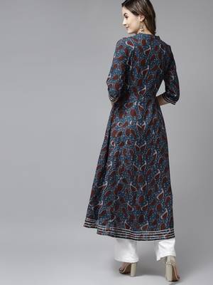 Teal-blue printed cotton kurtas-and-kurtis 3