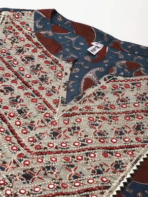Teal-blue printed cotton kurtas-and-kurtis 4