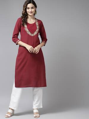 Maroon embroidered cotton kurtas-and-kurtis 1