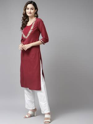 Maroon embroidered cotton kurtas-and-kurtis 2
