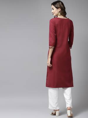 Maroon embroidered cotton kurtas-and-kurtis 3