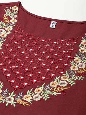 Maroon embroidered cotton kurtas-and-kurtis 4