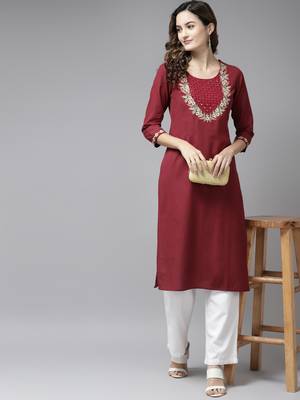 Maroon embroidered cotton kurtas-and-kurtis 5