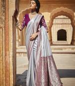 Silver woven silk saree with blouse