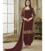 Coffee and Gold Embroidered Punjabi Suit