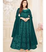 Dark Teal Lucknowi Embroidered Anarkali Suit