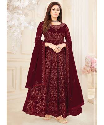 Maroon Lucknowi Embroidered Anarkali Suit 1