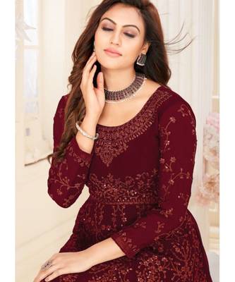 Maroon Lucknowi Embroidered Anarkali Suit 2
