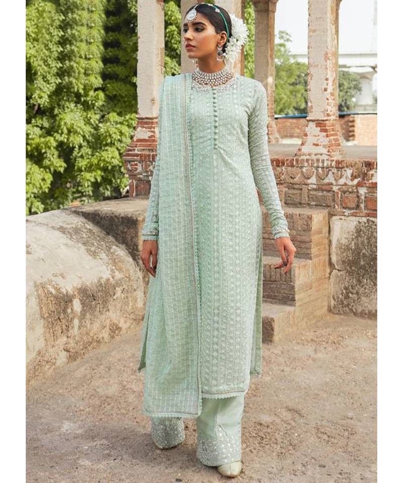 sea green color dress pakistani Green Pakistani Palazzo Suit - Afrozeh La Fuchsia Formals 23