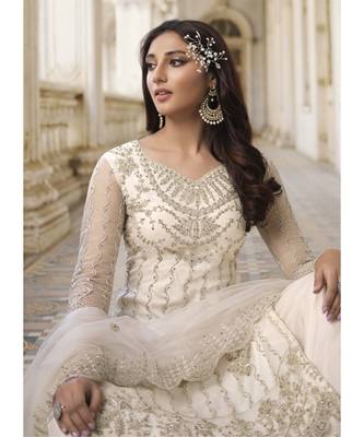 Off White Pakistani Designer Pant Style Suit 2