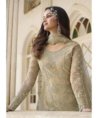Beige Golden Pakistani Designer Pant Style Suit 2