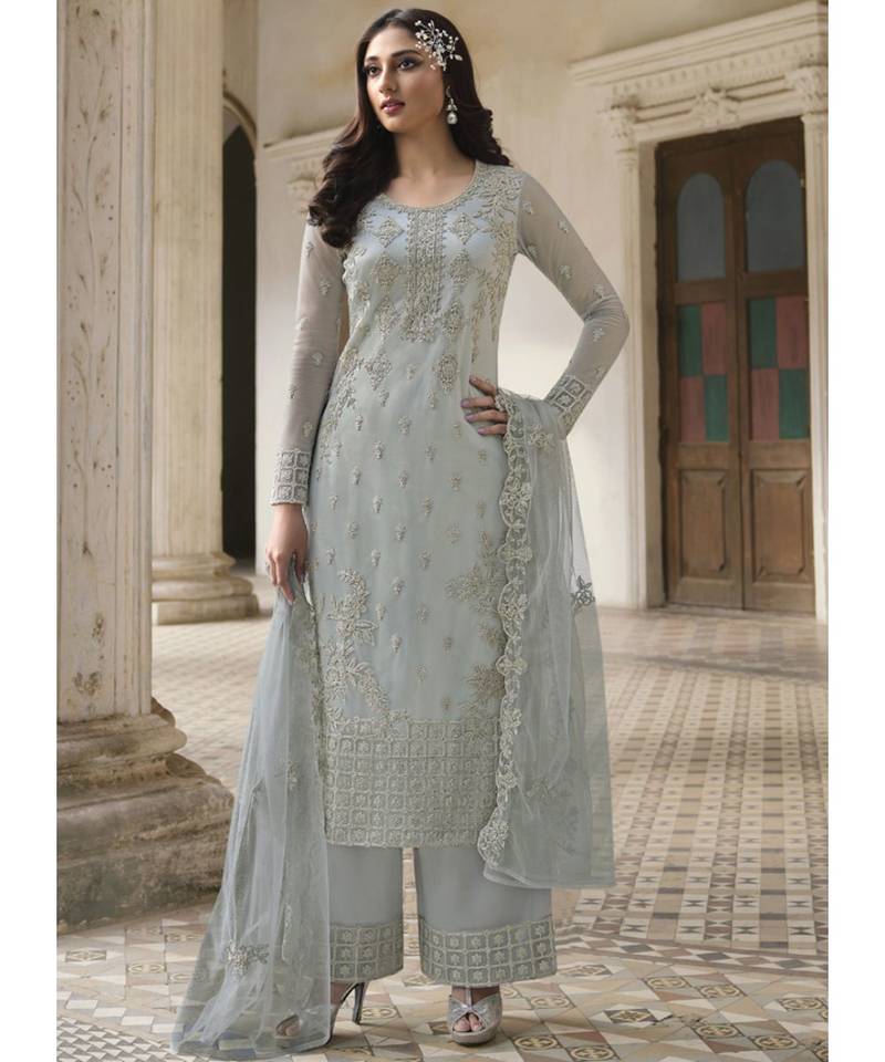grey and blue pakistani dress Beautiful Blues: Maxi Dresses Pakistani - Designer Blue Dresses by Shireen Lakdawala main image 0