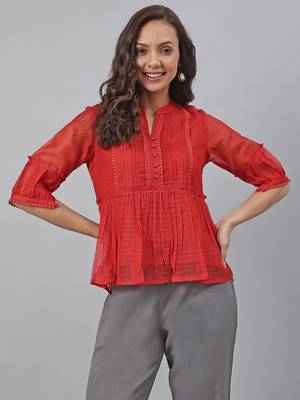 Red plain blended cotton tunics 1