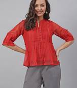 Red plain blended cotton tunics