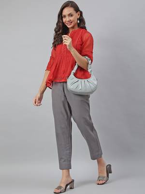 Red plain blended cotton tunics 2