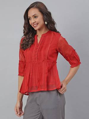 Red plain blended cotton tunics 3