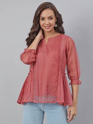 Janasya Mauve plain blended cotton tunics 1