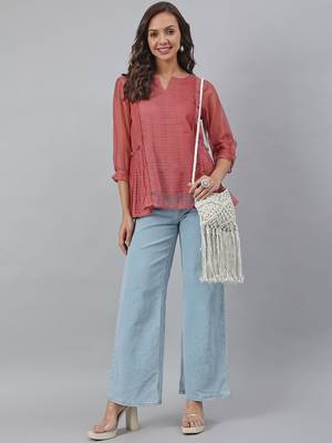 Janasya Mauve plain blended cotton tunics 2