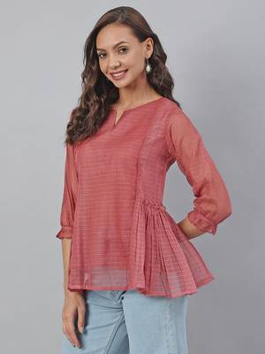 Janasya Mauve plain blended cotton tunics 3