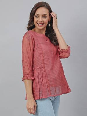 Janasya Mauve plain blended cotton tunics 4