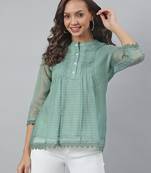 Janasya Green plain blended cotton tunics