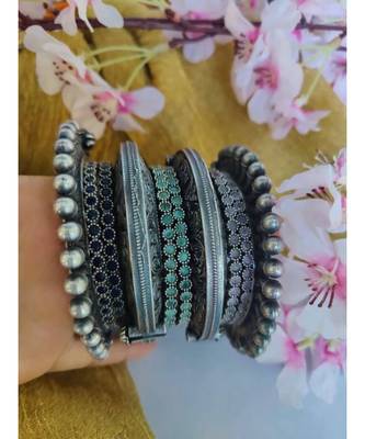 Spike bangles embossed kada with stone studded bangles German silver, SLA, indian oxidized jewelry 1
