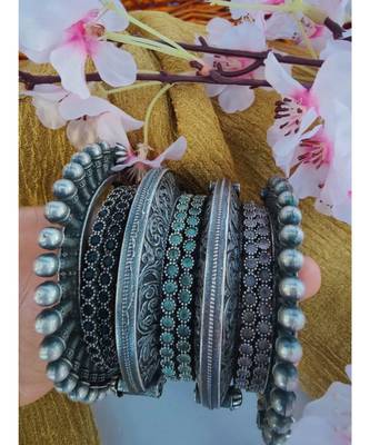 Spike bangles embossed kada with stone studded bangles German silver, SLA, indian oxidized jewelry 2