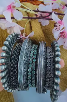 Spike bangles embossed kada with stone studded bangles German silver, SLA, indian oxidized jewelry