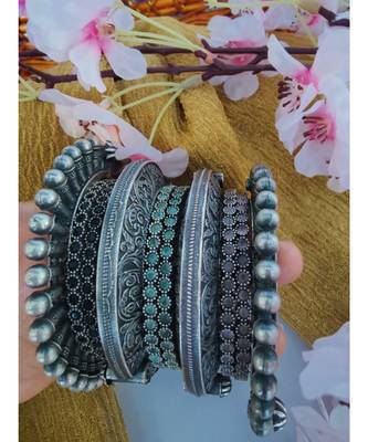 Spike bangles embossed kada with stone studded bangles German silver, SLA, indian oxidized jewelry 3