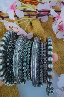 Spike bangles embossed kada with stone studded bangles German silver, SLA, indian oxidized jewelry