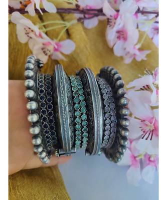 Spike bangles embossed kada with stone studded bangles German silver, SLA, indian oxidized jewelry 4