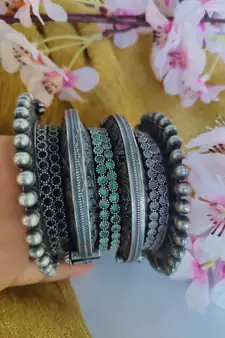 Spike bangles embossed kada with stone studded bangles German silver, SLA, indian oxidized jewelry