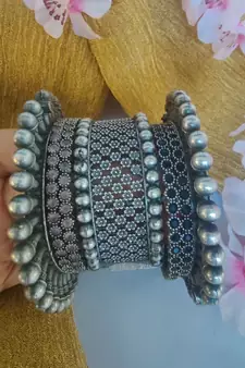 Jali kada, spike bangles, stone bangles all in one, German silver,indowestern jewelry